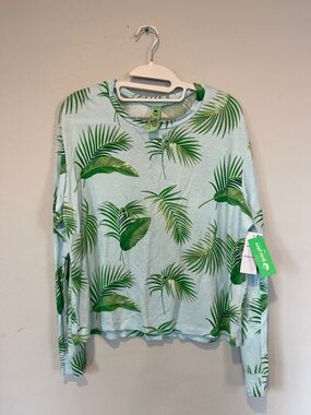 Honeydew Intimates Palm Print Long Sleeve Top - Light Blue & Green Size S